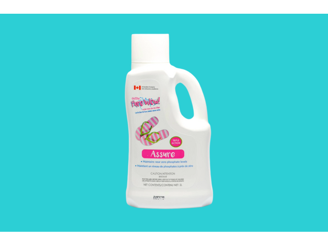 Bouteille de 2 L de PureWow Assure Dazzle – traitement triple action pour piscine.