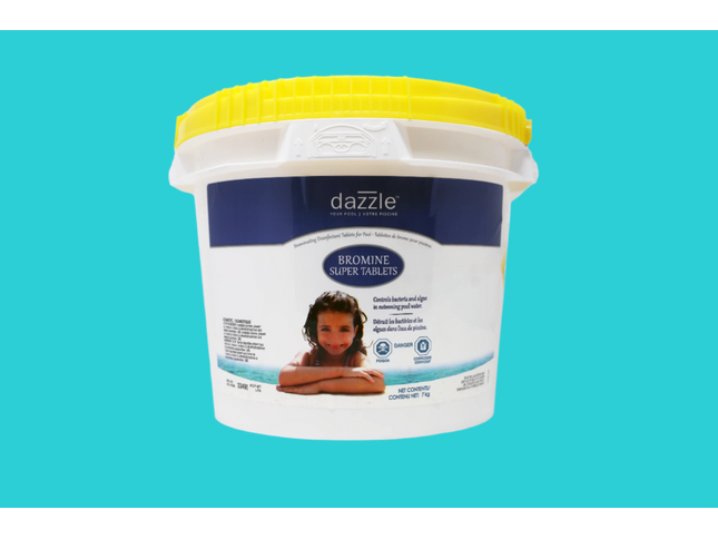 Seau de 7 kg de Pastilles de Brome Dazzle – désinfectant stabilisé pour spa et piscine.