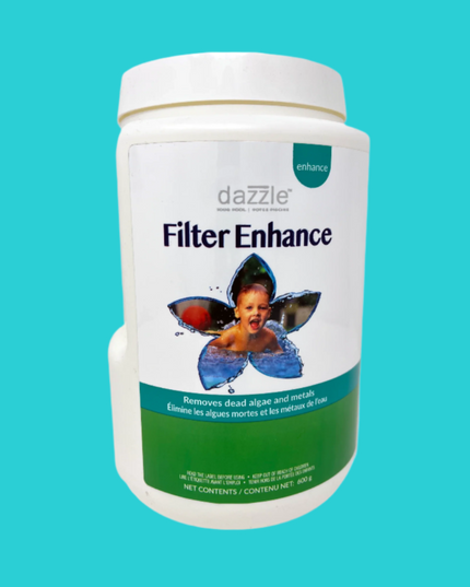 Bouteille de Dazzle Filter Enhance 600g – traitement pour améliorer la filtration et clarifier l'eau de piscine.​