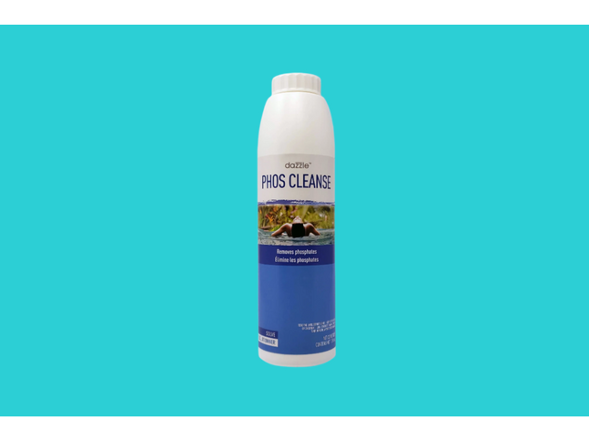 Bouteille de 750 ml de Phos Cleanse Dazzle – traitement naturel pour éliminer les phosphates dans l’eau de spa.

