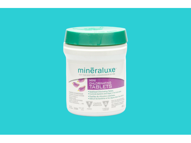 Contenant de 480 g de pastilles de chlore Mineraluxe pour spa, désinfection rapide et efficace