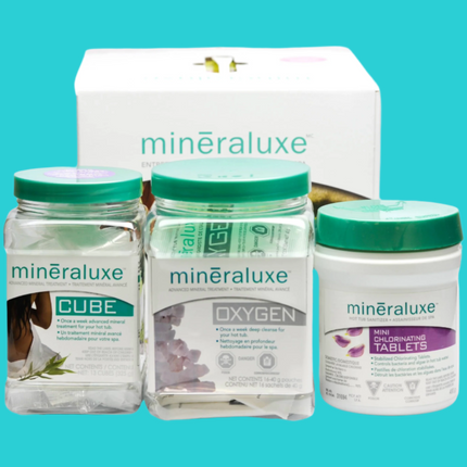 Trio Minéraluxe Spa – version chlore avec cubes, oxygène et tablettes de chlore (480 g)