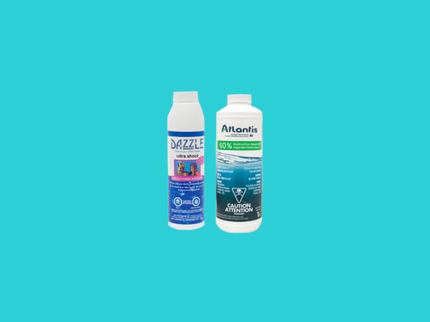 Kit ouverture / fermeture pour piscine de 40 000 L : Pristiva Premium Shock (475 g), Atlantis Algicide 60% (1 L)
