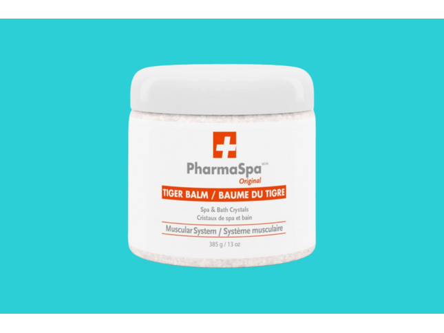 Pot de 385 g de sel d’epsom Pharmaspa Baume du Tigre – pour bain et spa, effet relaxant et musculaire.
